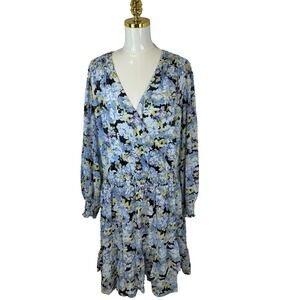 Vince Camuto Women's Dress Blue Floral Ruffle Long-Sleeve Fit & Flare‎ 2X Party